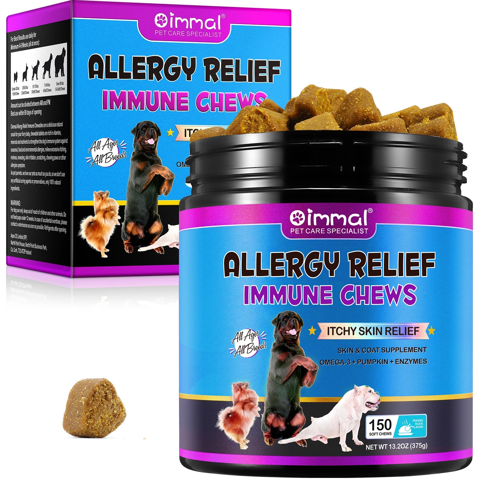 Dog Allergy Relief Chews Anti-Itch Skin & Coat Supplement Omega 3 Fish Oil Itchy Skin Relief Treatment Pills Itching Paw Licking