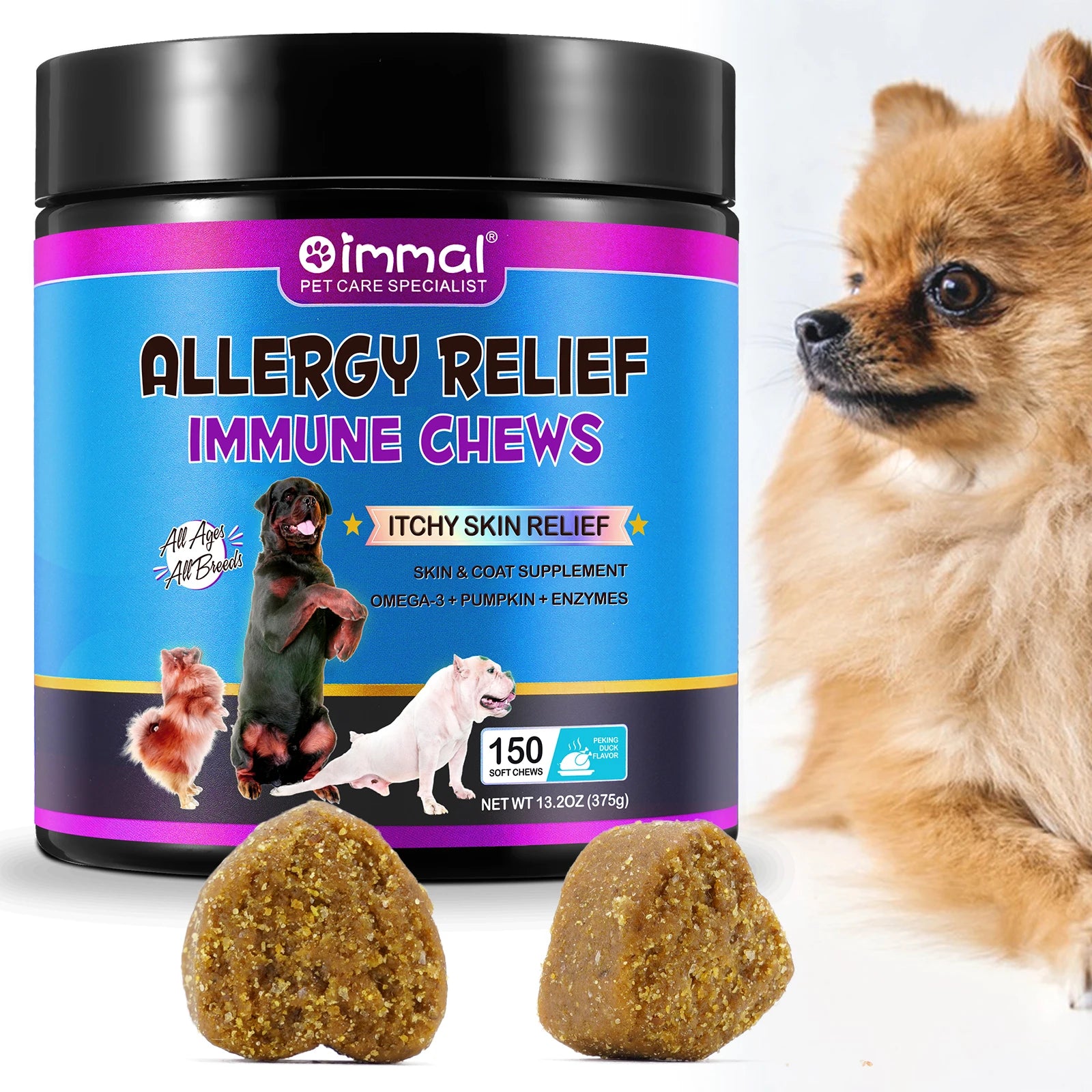 Dog Allergy Relief Chews Anti-Itch Skin & Coat Supplement Omega 3 Fish Oil Itchy Skin Relief Treatment Pills Itching Paw Licking