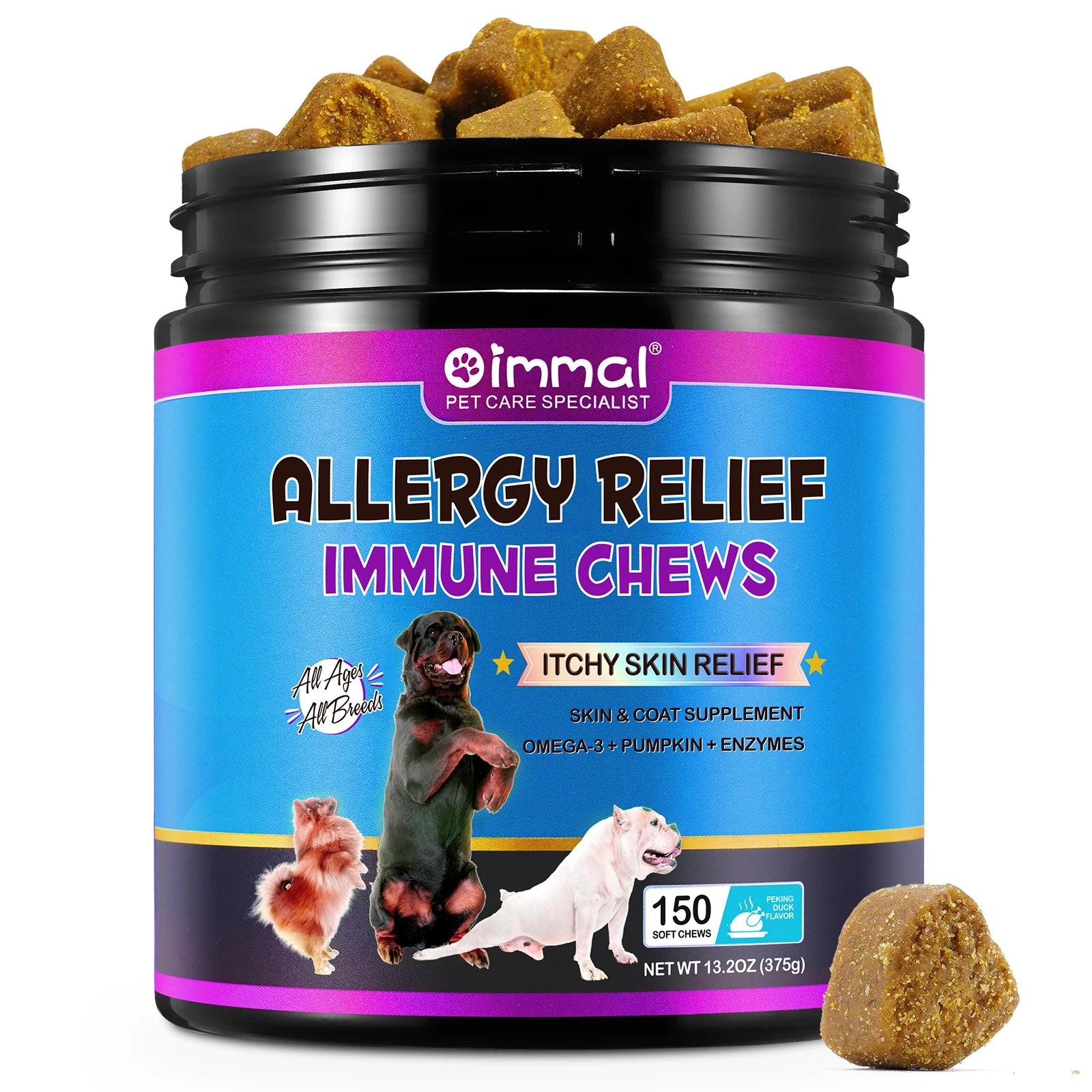 Dog Allergy Relief Chews Anti-Itch Skin & Coat Supplement Omega 3 Fish Oil Itchy Skin Relief Treatment Pills Itching Paw Licking