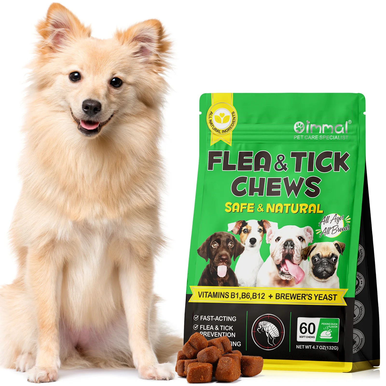 Flea and Tick Prevention for Dogs 60 Chewables Natural Flea and Tick Supplement Fast Acting Long-Lasting for All Breeds and Ages