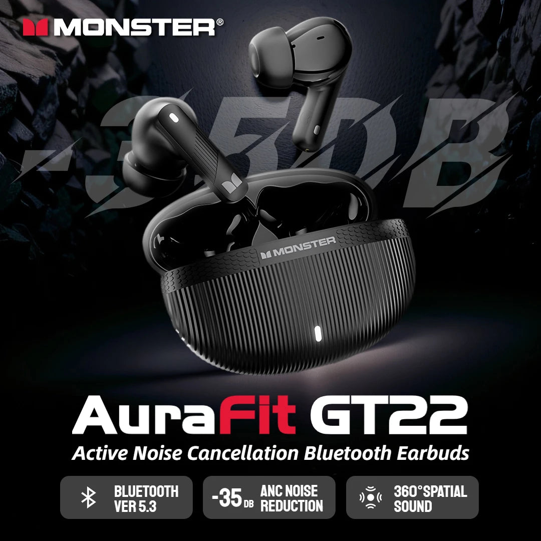 Monster GT22 Wireless Headphones Bluetooth5.3 Earphones TWS Earbuds In-Ear Stereo Sports Waterproof Headsets Built-in Mic
