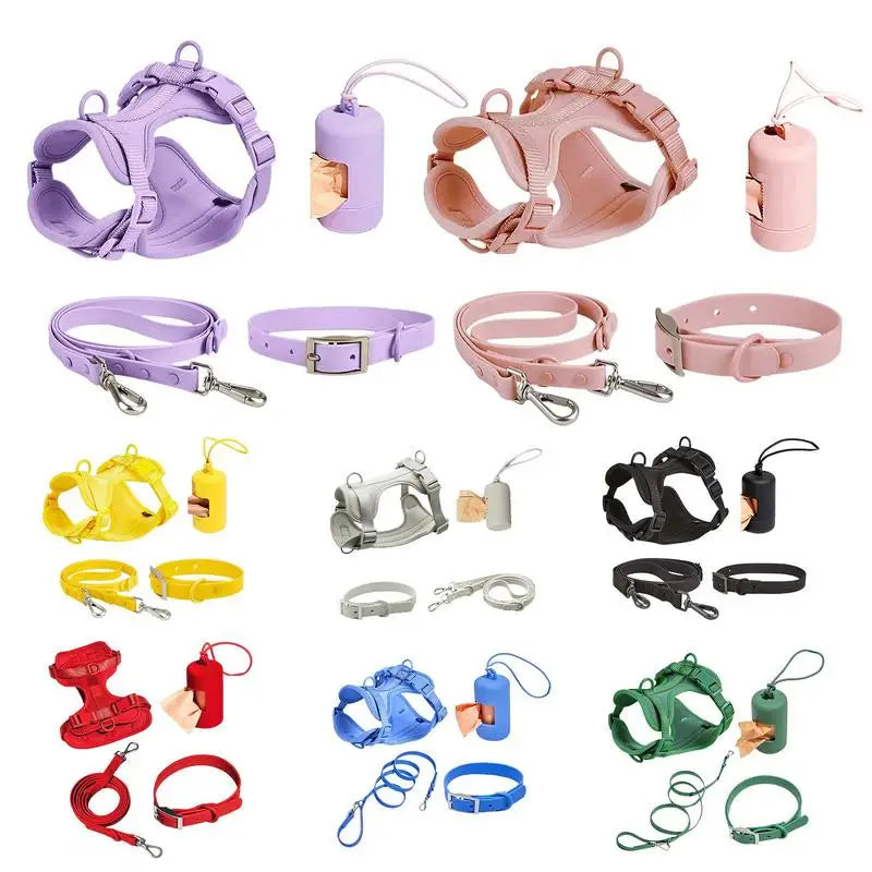Dog Harness Set For Small Dogs No Pull For Medium Dogs Vest Harness With Lead Safety Collar Adjustable With Poop Bag Holder