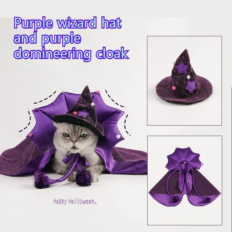 Funny Star Cat Witch Cloak Cloth Purple Halloween Pet Witch Cloth Soft Witch Hat Dog Cats Witch Costume Cosplay Halloween Party