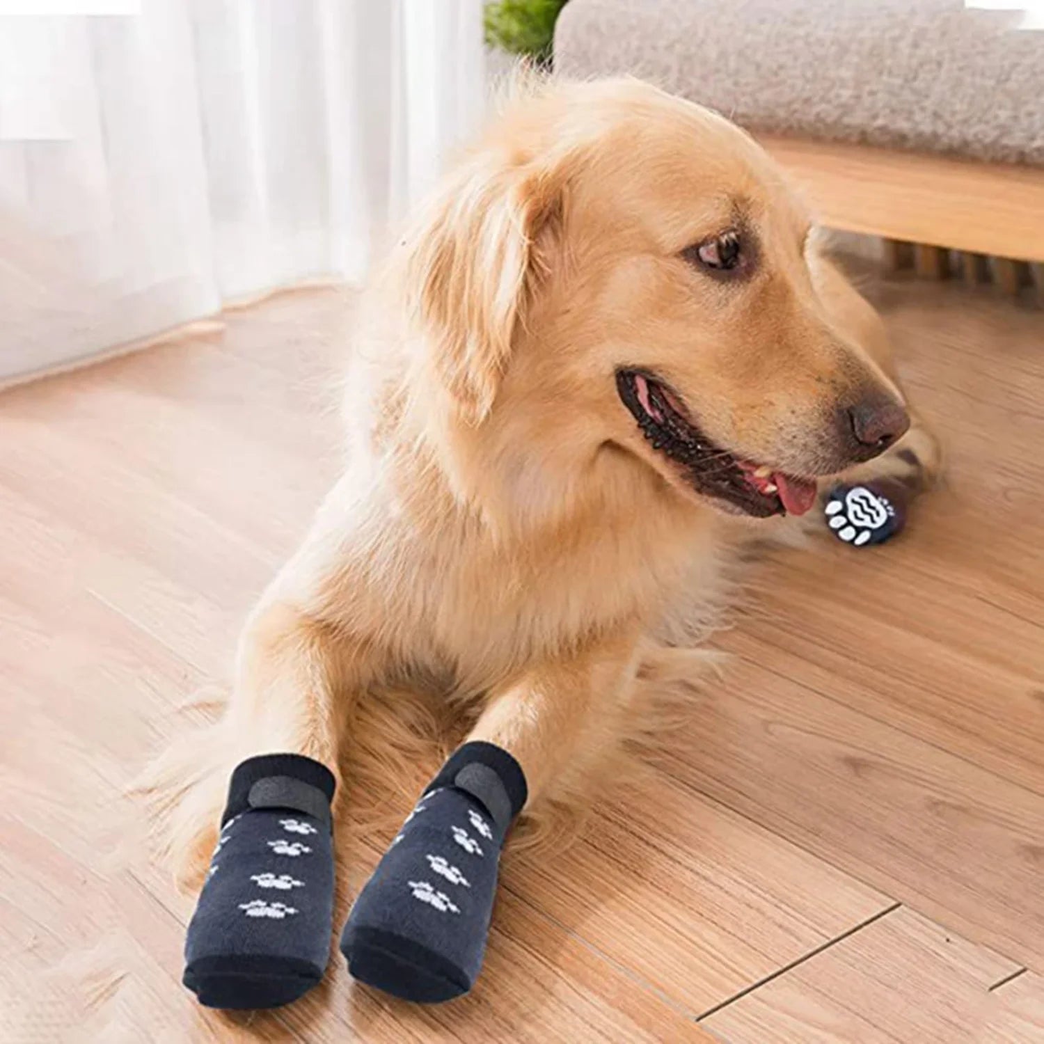 4Pcs Winter Warm Dog Socks Adjustable Anti Slip Skid Pet Shoes Socks Soft Breathable Paw Protector  Small Puppy Cat Dogs