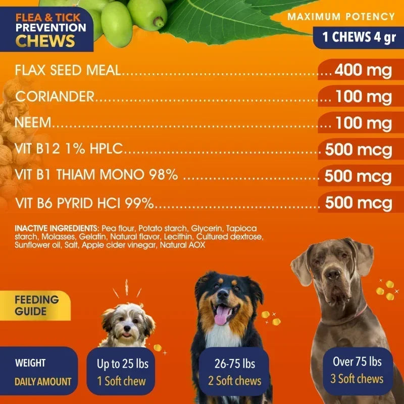 NEW Chews Dog Flea And Tick Repellent Chewable Tablets Suit For The Dog Over 25lbs Contains Flaxseed And Vitamin Complex