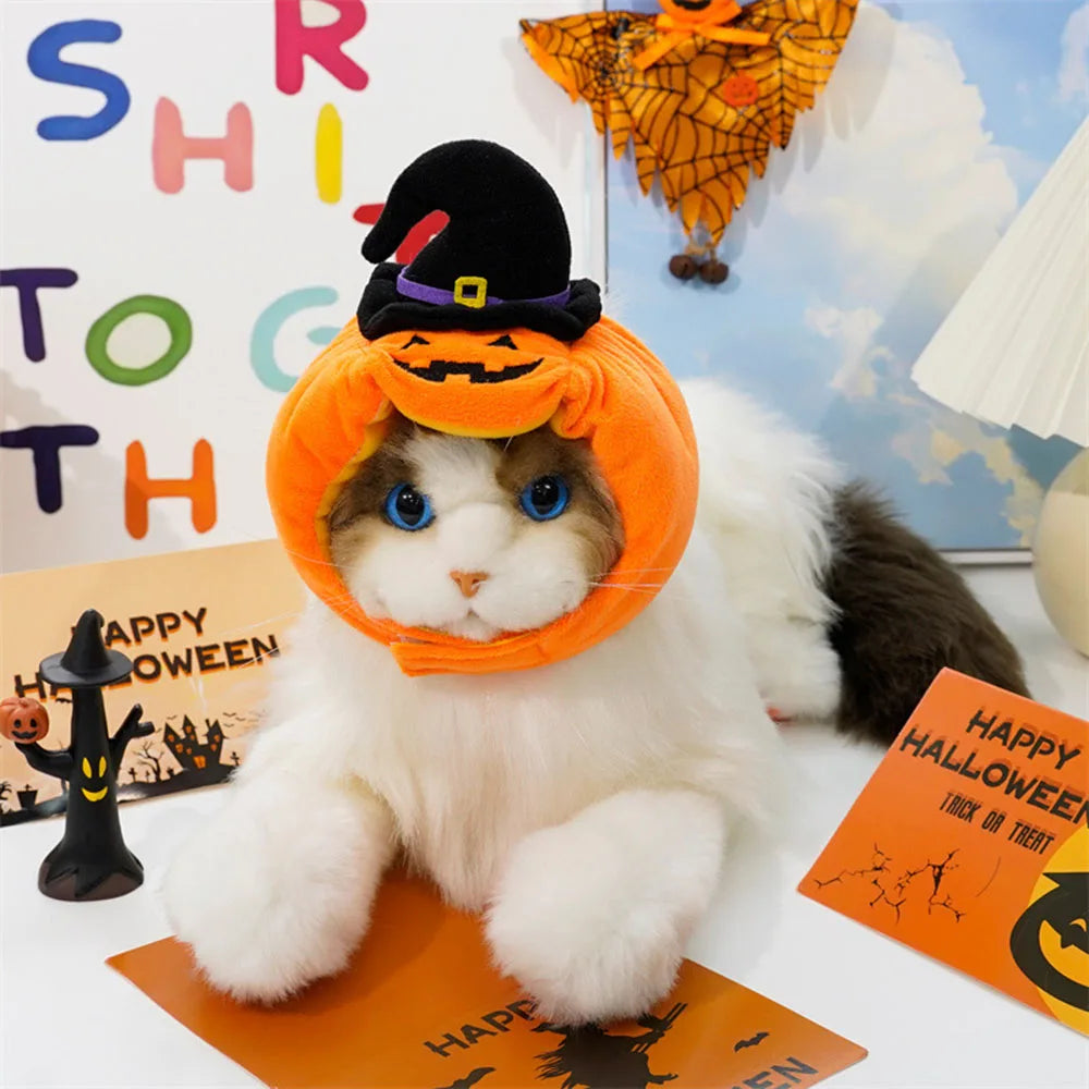 Halloween Pumpkin Hat for Dogs Cats Costumes Plush Pumpkin Decoration Pet Clothes Puppy Halloween Party Cosplay Dress Up Outfits