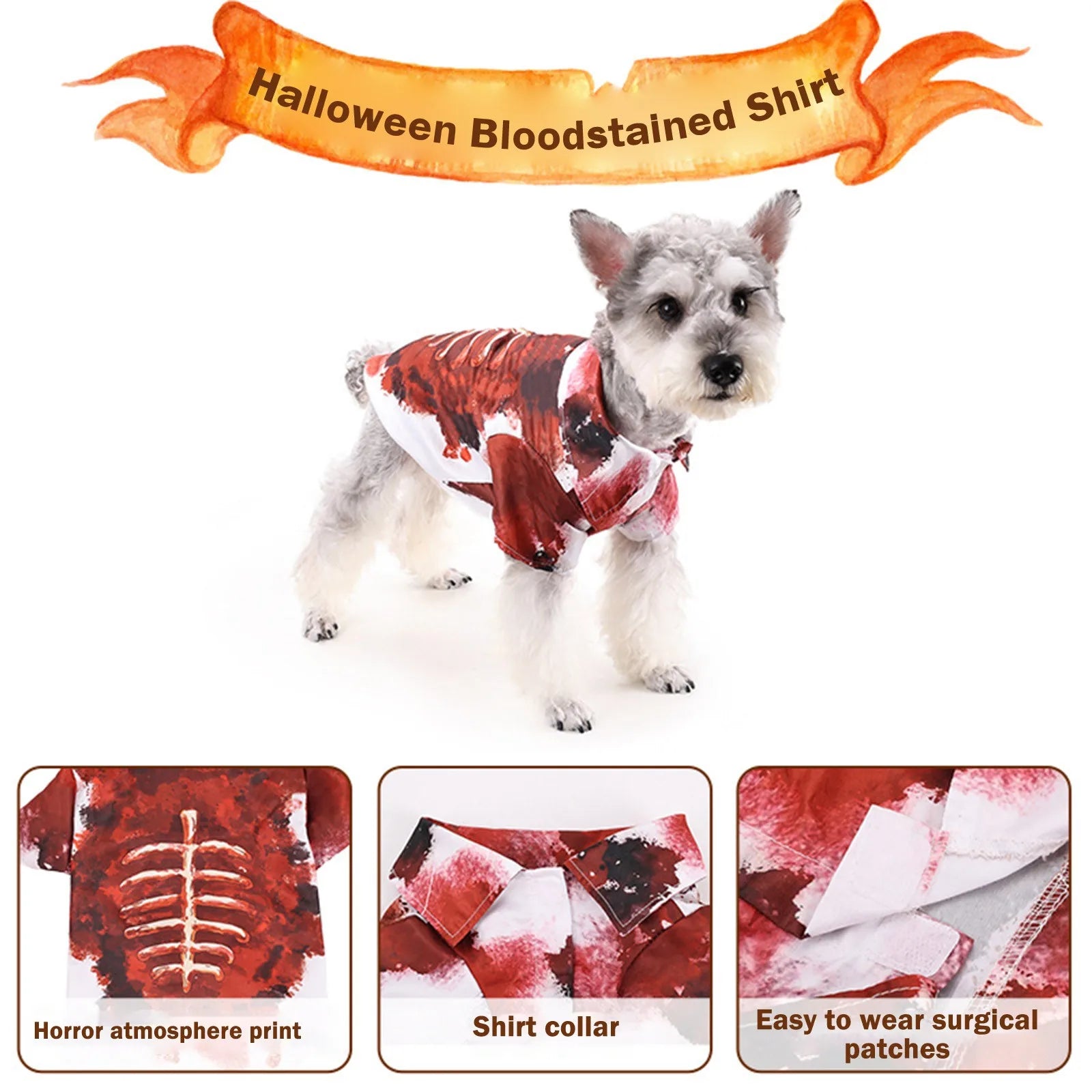 Ripped Shirt Dog Costume Zombie Pet Outfit Halloween Horror Party Funny Animal Dress Up Spooky Canine Cosplay