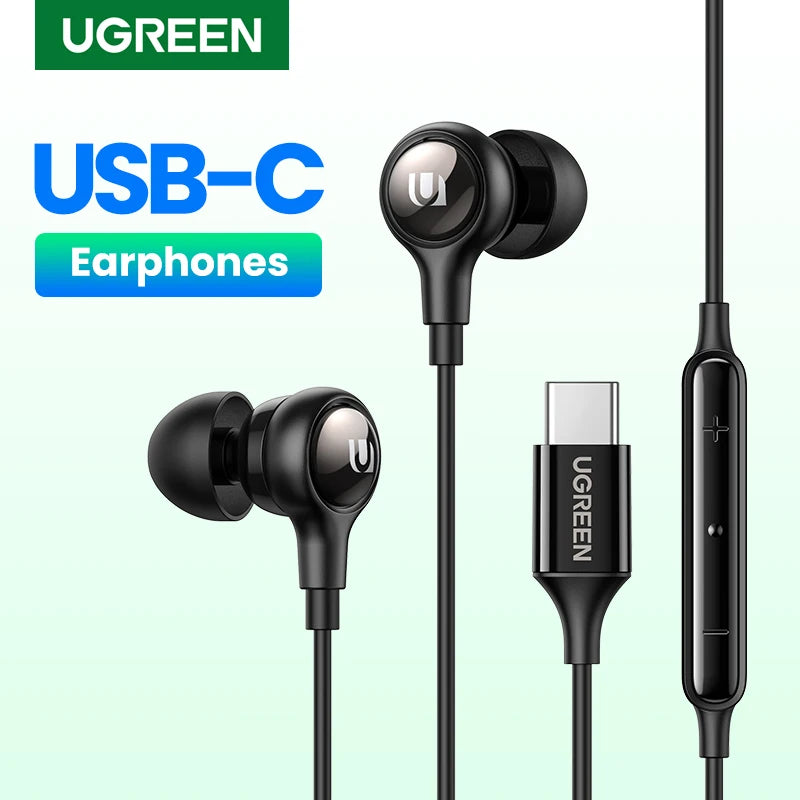 UGREEN USB Type C Earbuds Wired Earphones Microphone Headphones HiFi Stereo For iPhone 15 Pro Max Macbook Samsung Galaxy S21