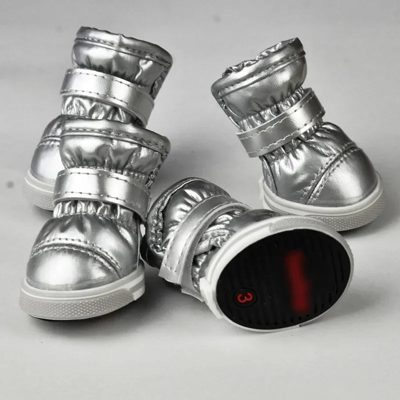 4PCS Winter Snow Boots Casual Warm Slip-Resistant Waterproof Puppy Shoes Non-slip Boots For Small Medium Dogs Chihuahua Yorkies