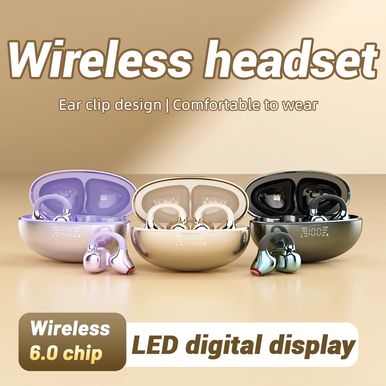 SK39 Wireless Bluetooth Earphones 6.0,Ear Clip Headphones,Sports Noise Reduction Headset Voice Call Earbuds,Adults Surprise Gift