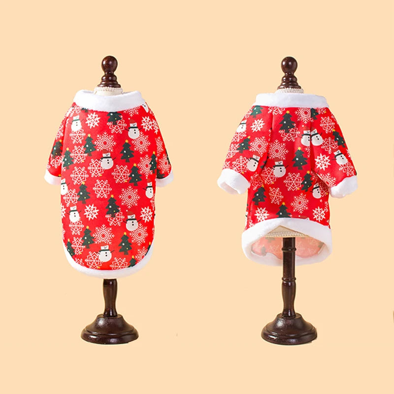 Hot autumn and winter Christmas pet clothes, comfortable and warm cartoon printed pet cat and dog clothes