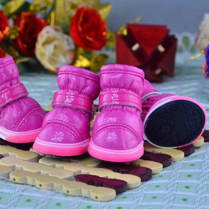 4PCS Winter Snow Boots Casual Warm Slip-Resistant Waterproof Puppy Shoes Non-slip Boots For Small Medium Dogs Chihuahua Yorkies
