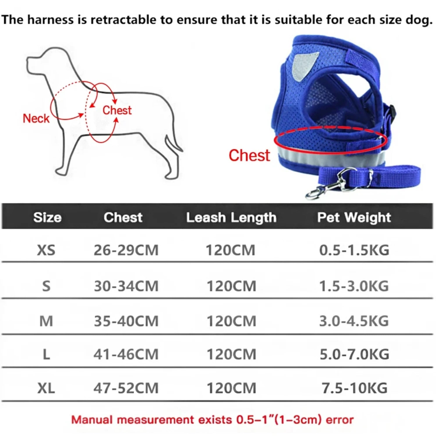 Pet Dog Cat Harness with Adjustable Leash Reflective Safety Mesh Chest Strap Collar  Small Medium Dogs Vest Set XS/S/M/L/XL