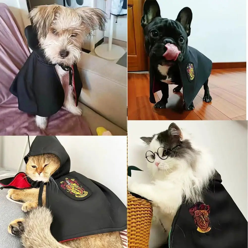 3PCS Halloween Dog Costume Cat Wizard Cape Glasses Necktie Halloween Puppy Outfit Pet Cosplay Apparel for Kitten Cat Small Dogs