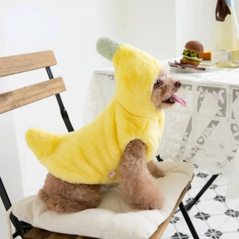 Pet Winter Banana Distressed Dress Halloween Dress, Warm Dog and Cat Teddy Bear, Pet Costumes, Plush Banana Coat, Puppy Costumes
