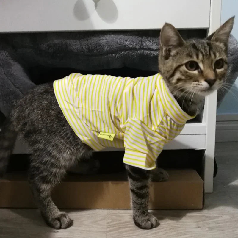 Cute Stripe Pet Cat Vest Shirt Summer Cotton Cat Clothing Clothes for Cats Outfit for Pets Animals Kedi Katten Ropa Para Gatos