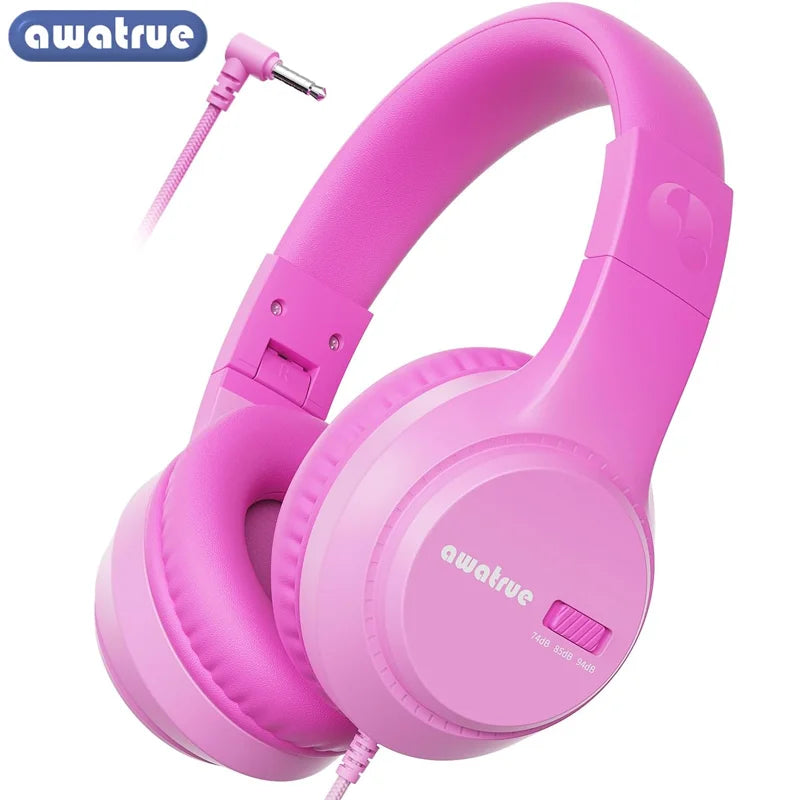 Awatrue Kids Headphones with Cord for School Stereo Sound 3.5mm Jack Wired Over-Ear Study Headphones for Boys Girls Gifts HK07