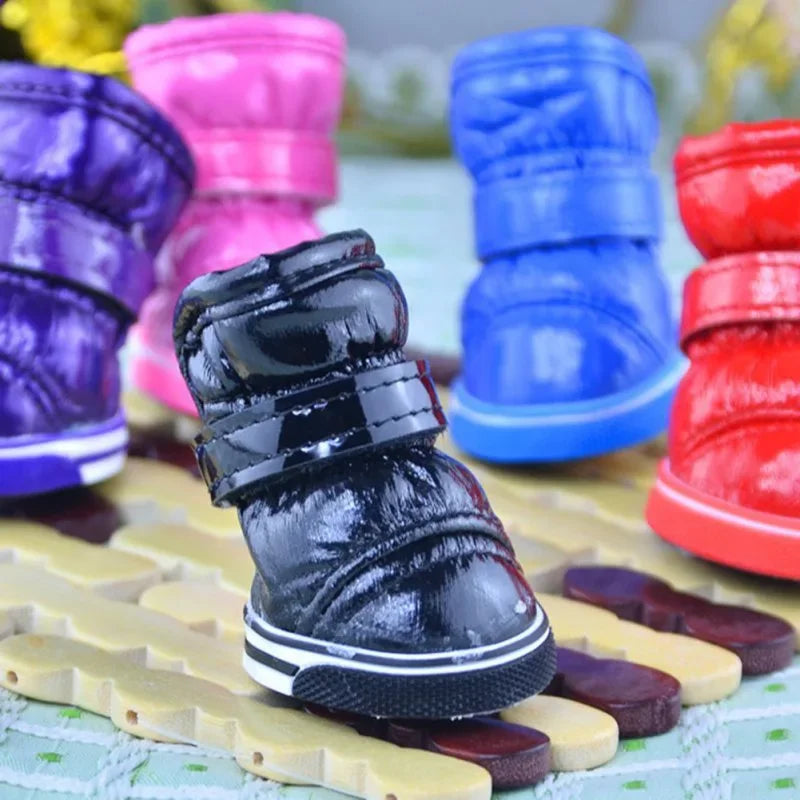 4PCS Winter Snow Boots Casual Warm Slip-Resistant Waterproof Puppy Shoes Non-slip Boots For Small Medium Dogs Chihuahua Yorkies