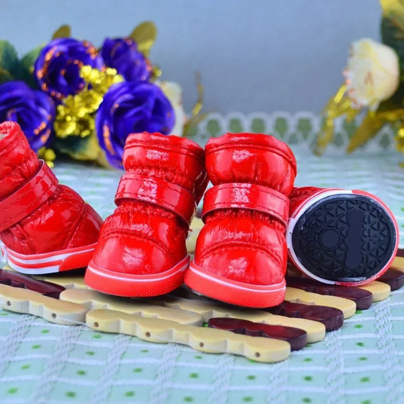4PCS Winter Snow Boots Casual Warm Slip-Resistant Waterproof Puppy Shoes Non-slip Boots For Small Medium Dogs Chihuahua Yorkies