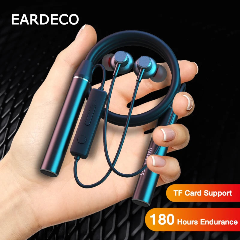 EARDECO 180 Hours Endurance Bluetooth Headphone Neckband Bass Wireless Headphones Neck Stereo Earphone Phone Headset with Mic TF