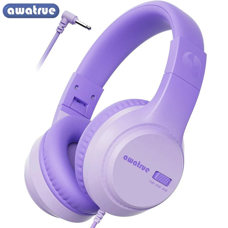 Awatrue Kids Headphones with Cord for School Stereo Sound 3.5mm Jack Wired Over-Ear Study Headphones for Boys Girls Gifts HK07
