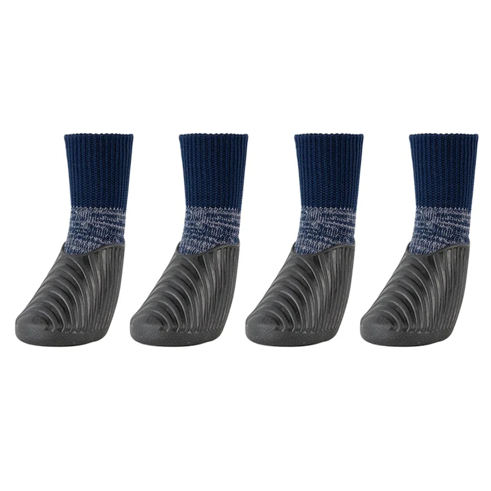 4PCS Dog Shoes Waterproof Fall Winter Pet Snow Boots Puppy Sock Shoes with Antislip Sole Soft Comfortable Dog Paw Protector