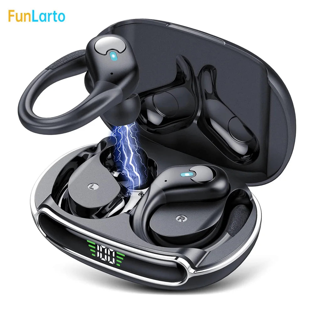 Sports Bluetooth Earphones IPX7 Waterproof Wireless Headphones 60hrs Music with Mic LED Power Display Soft Earhook TWS Earbuds
