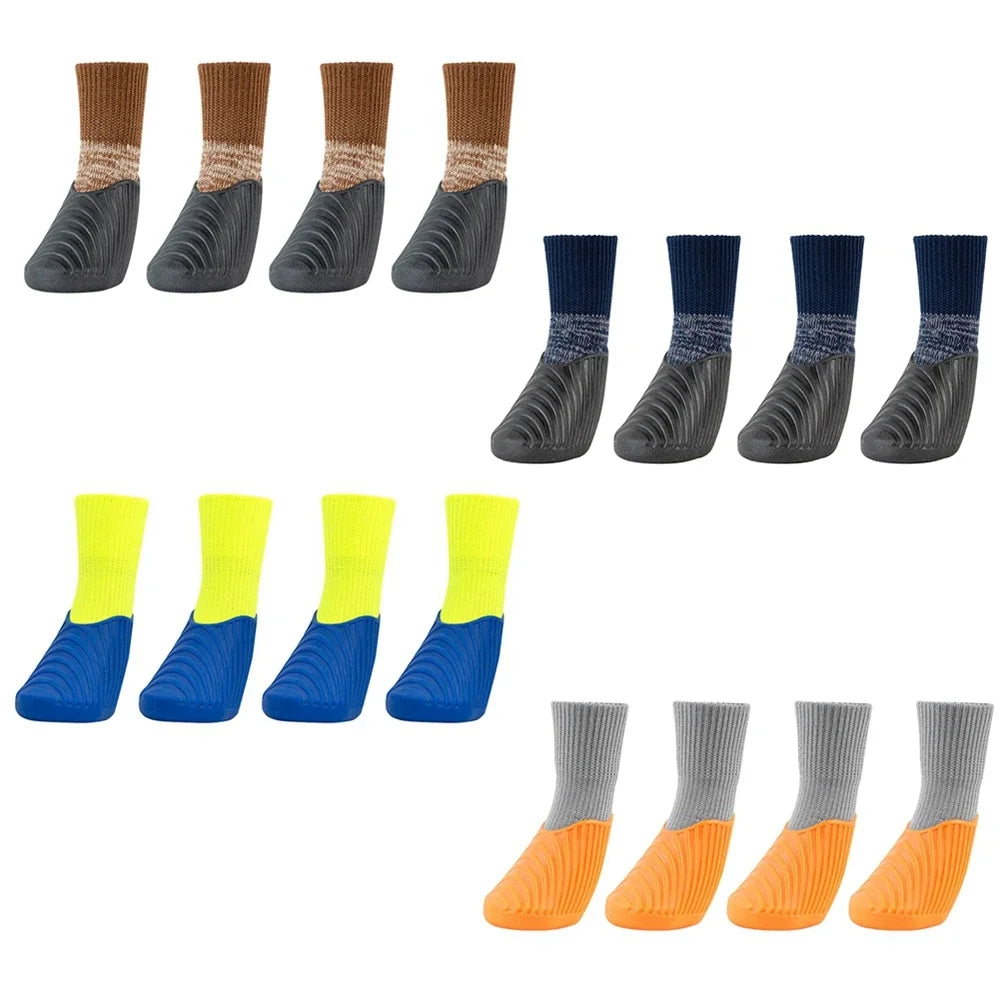 4PCS Dog Shoes Waterproof Fall Winter Pet Snow Boots Puppy Sock Shoes with Antislip Sole Soft Comfortable Dog Paw Protector