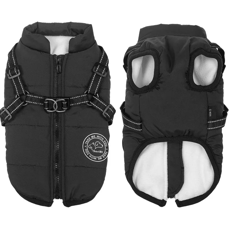 Winter Warm Dog Jacket Waterproof Pet Coat for Small Large Dog Clothes Fleece with Harness Puppy Vest Chihuahua Labrador Costume