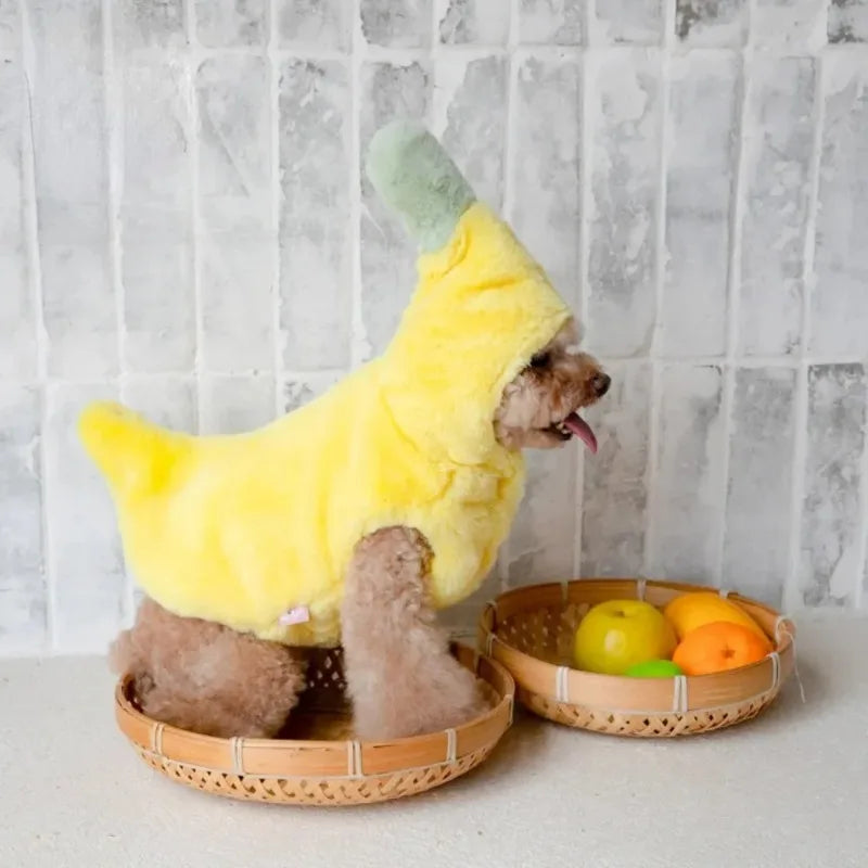 Pet Winter Banana Distressed Dress Halloween Dress, Warm Dog and Cat Teddy Bear, Pet Costumes, Plush Banana Coat, Puppy Costumes