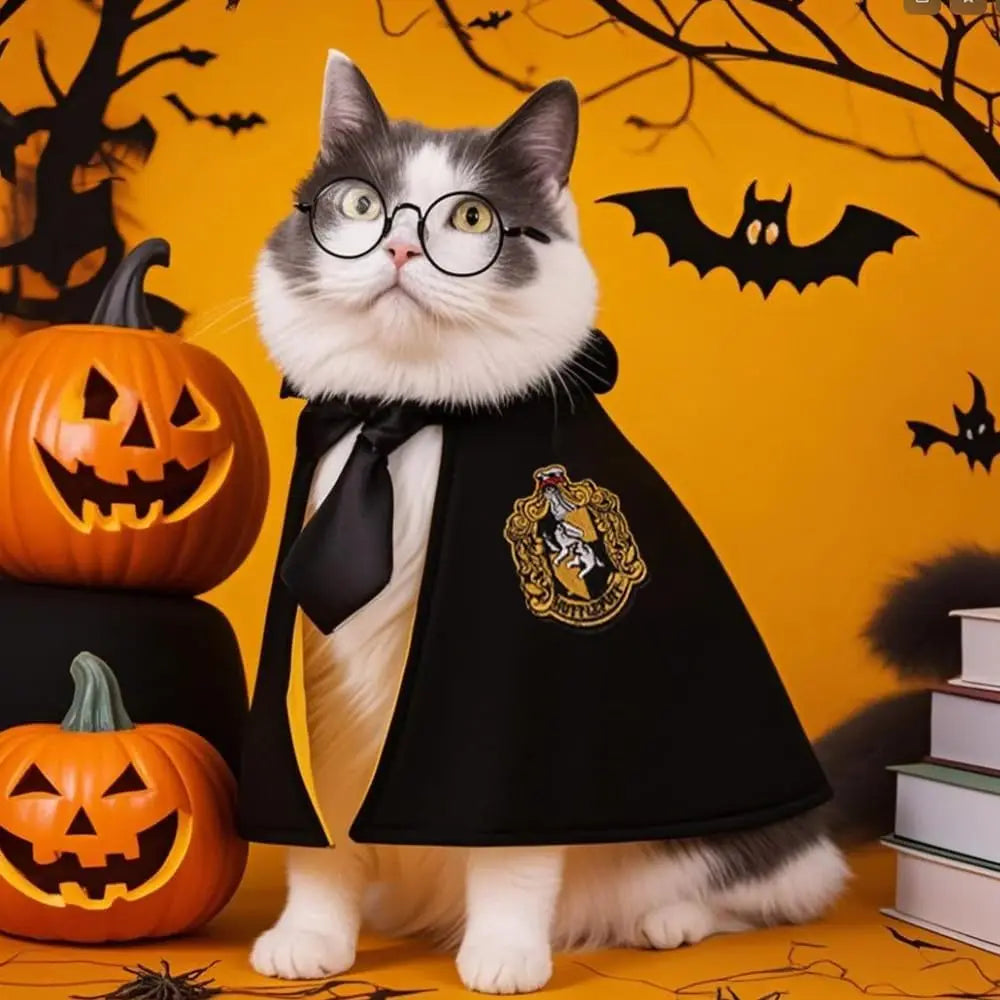 3PCS Halloween Dog Costume Cat Wizard Cape Glasses Necktie Halloween Puppy Outfit Pet Cosplay Apparel for Kitten Cat Small Dogs