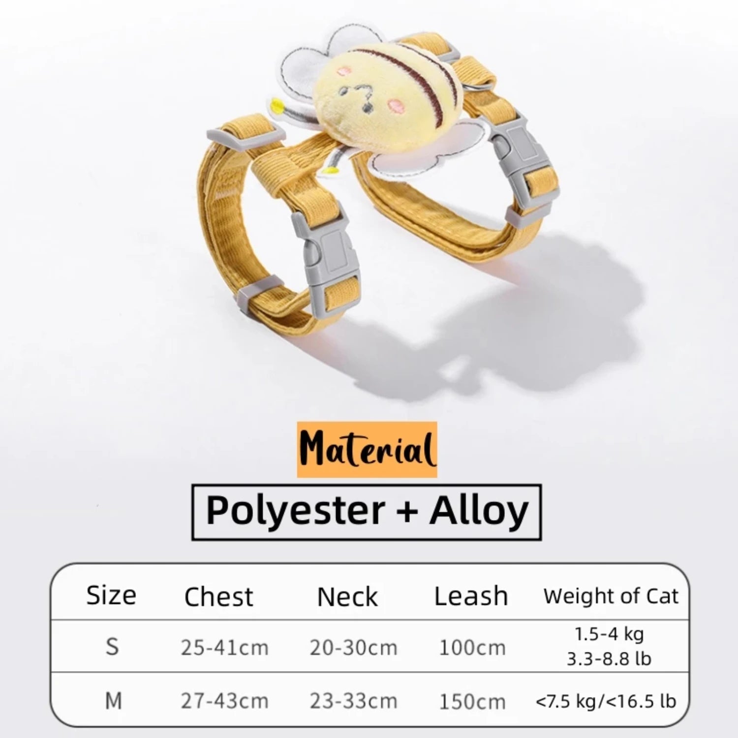 Cat Harness Leash Collar Set Adjustable Cartoon Bee Double Layer Dog Harness  Small Medium Pet Collar Leash Outdoor Walking
