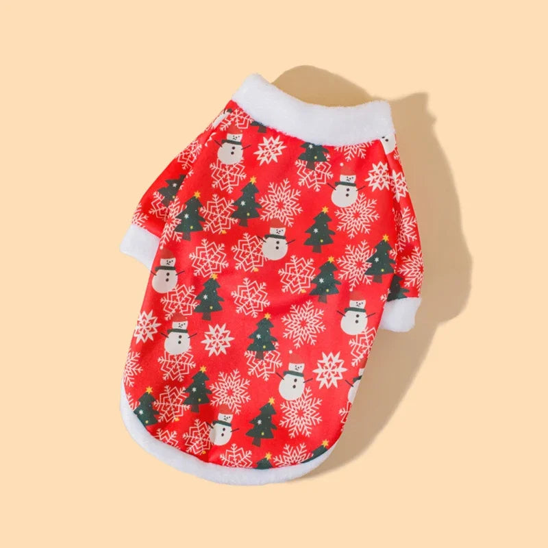 Hot autumn and winter Christmas pet clothes, comfortable and warm cartoon printed pet cat and dog clothes