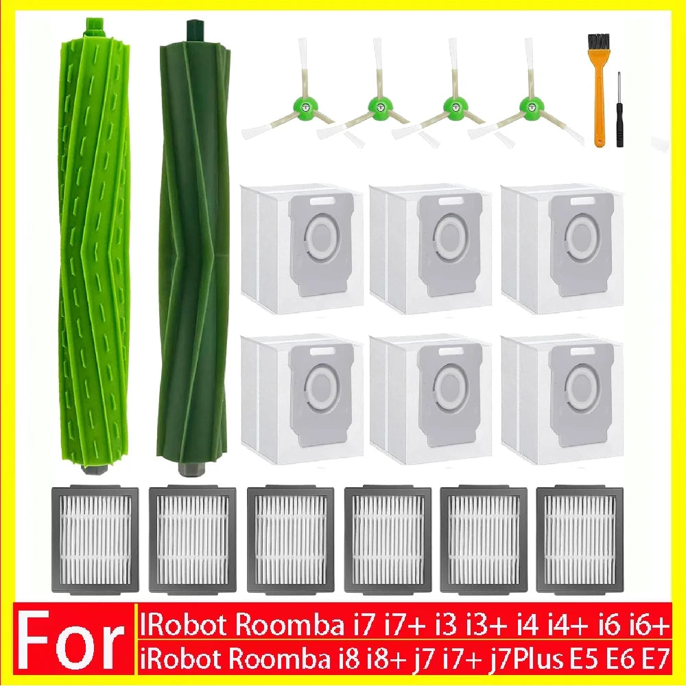 Replacement Parts Compatible for iRobot Roomba E I J Series E5 E6 i7 i6 i1 i2 i3 i3+ i4 i8 Rubber Side Brush Filter Dust Bags