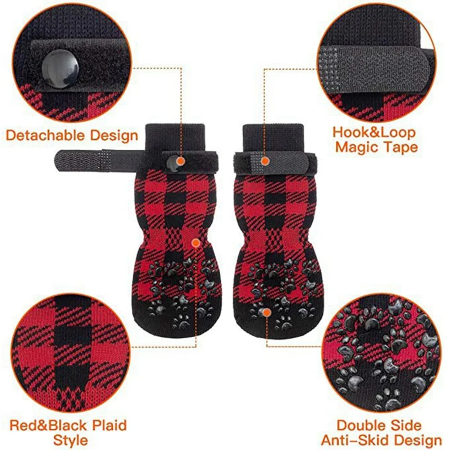 4Pcs Winter Warm Dog Socks Adjustable Anti Slip Skid Pet Shoes Socks Soft Breathable Paw Protector  Small Puppy Cat Dogs