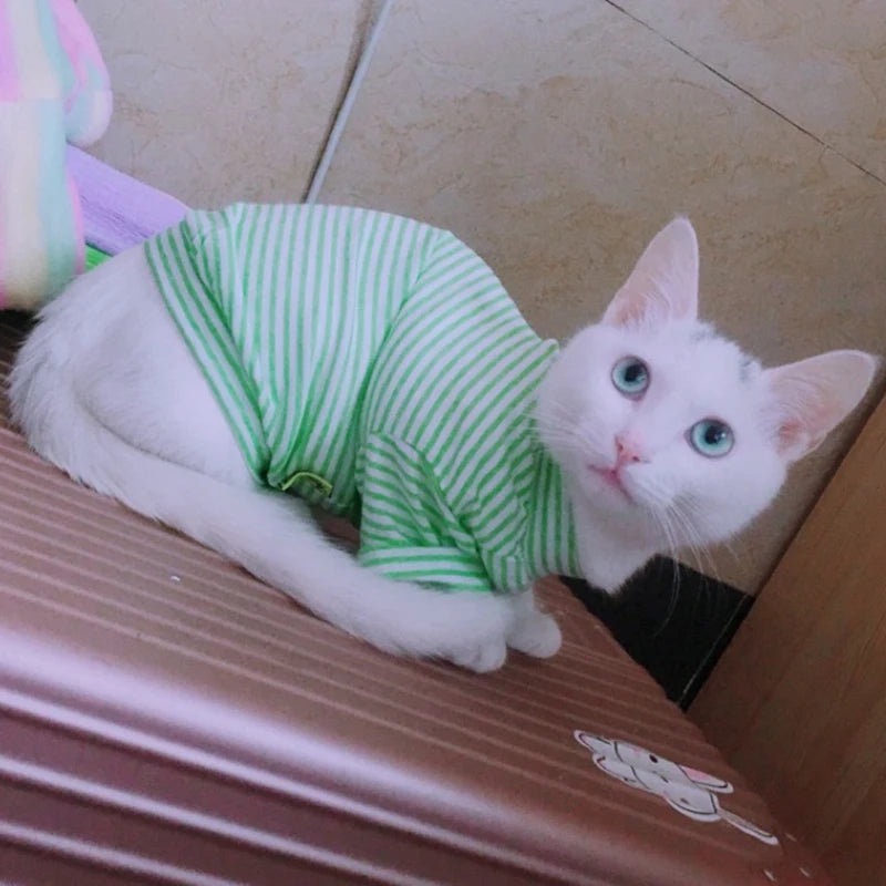 Cute Stripe Pet Cat Vest Shirt Summer Cotton Cat Clothing Clothes for Cats Outfit for Pets Animals Kedi Katten Ropa Para Gatos
