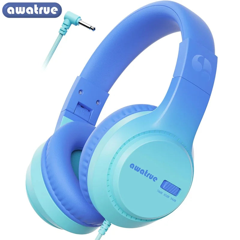 Awatrue Kids Headphones with Cord for School Stereo Sound 3.5mm Jack Wired Over-Ear Study Headphones for Boys Girls Gifts HK07