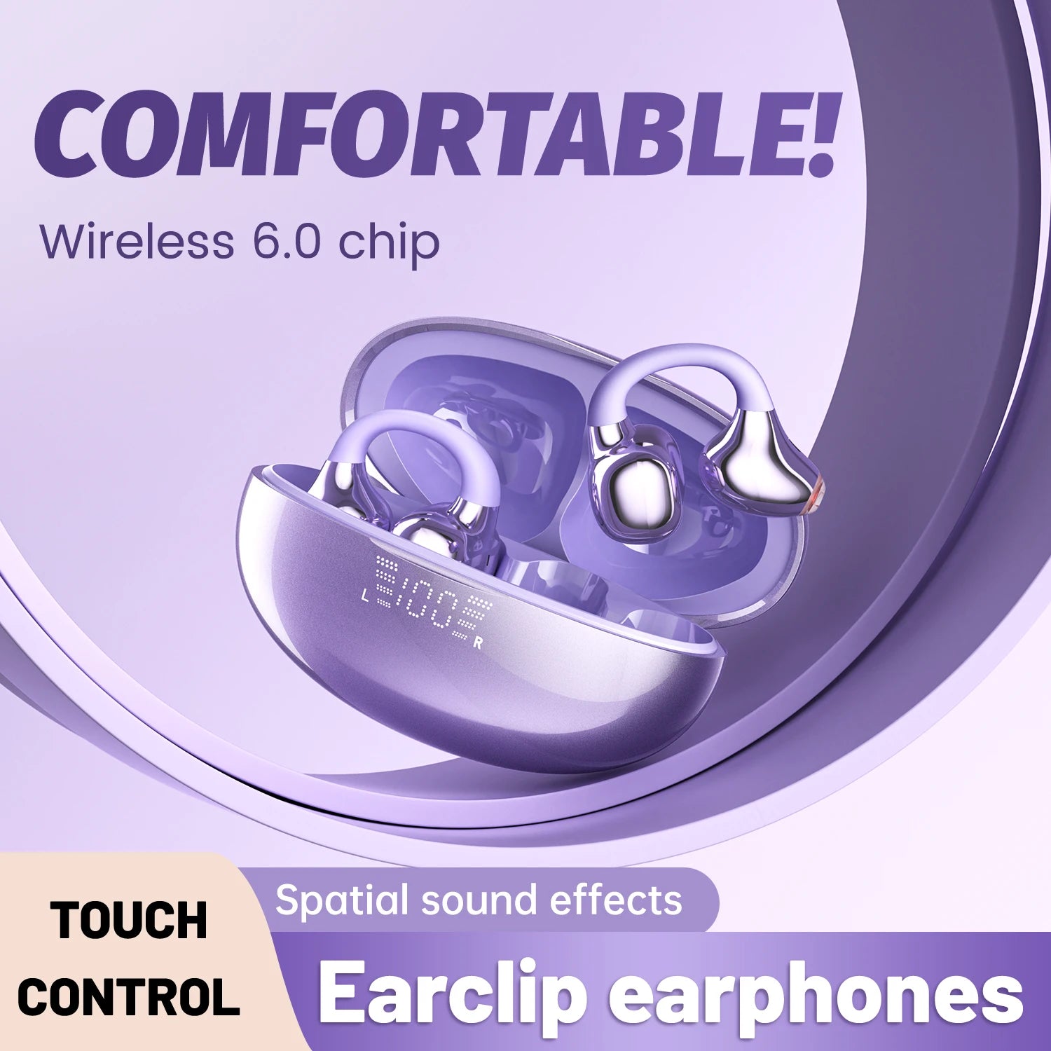 SK39 Wireless Bluetooth Earphones 6.0,Ear Clip Headphones,Sports Noise Reduction Headset Voice Call Earbuds,Adults Surprise Gift