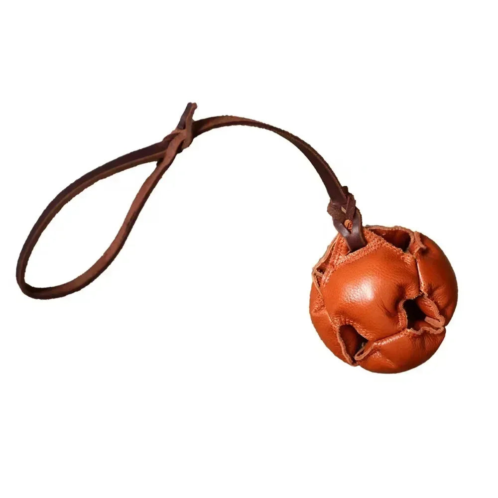 Leather Dog Training Ball Toy Dog Ball Tug Toy, with a Handle Dog Bite Toy, Soft Puppy Reward Toy for Fetch Catch Throw Pet Toys