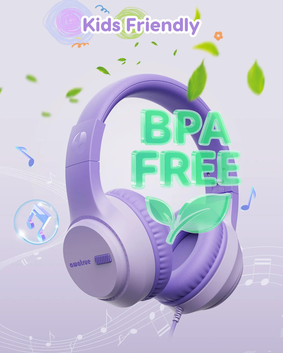 Awatrue Kids Headphones with Cord for School Stereo Sound 3.5mm Jack Wired Over-Ear Study Headphones for Boys Girls Gifts HK07