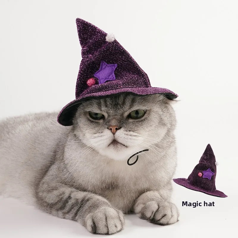 Funny Star Cat Witch Cloak Cloth Purple Halloween Pet Witch Cloth Soft Witch Hat Dog Cats Witch Costume Cosplay Halloween Party