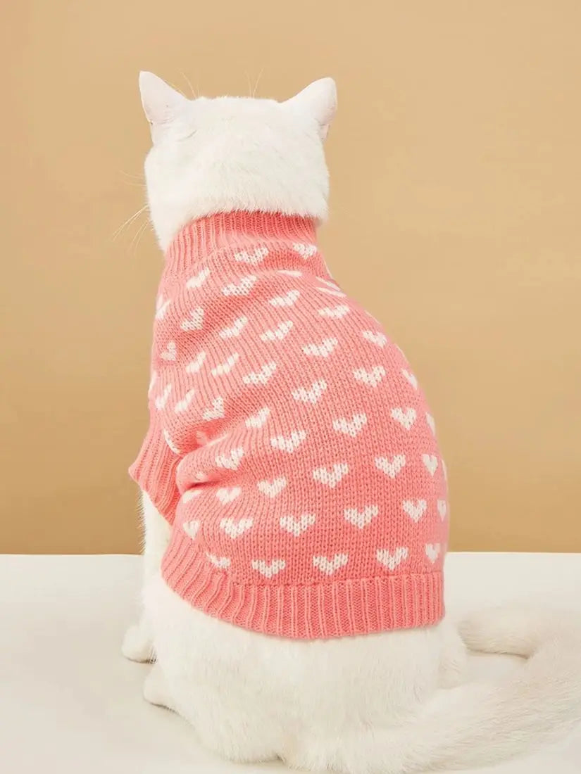 Cute Cat Sweater Classic Heart Graphic Cat Clothes Soft Warm Pet Clothing For Autumn And Winter
