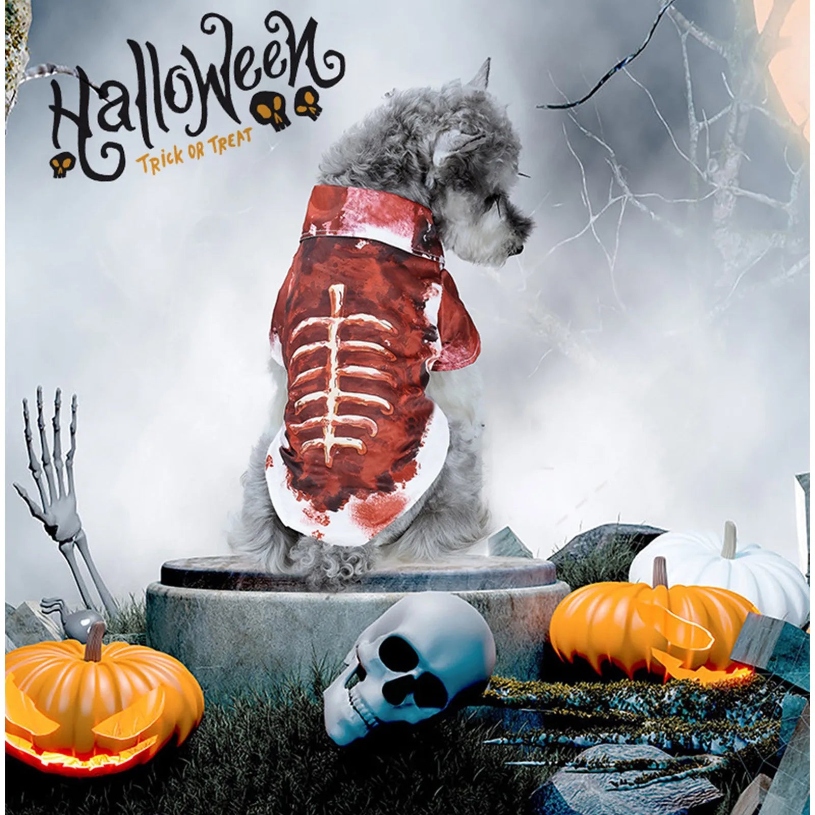 Ripped Shirt Dog Costume Zombie Pet Outfit Halloween Horror Party Funny Animal Dress Up Spooky Canine Cosplay