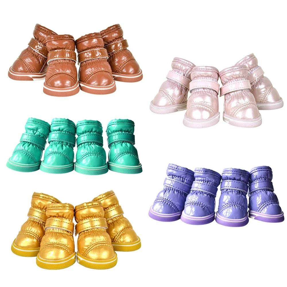 4PCS Winter Snow Boots Casual Warm Slip-Resistant Waterproof Puppy Shoes Non-slip Boots For Small Medium Dogs Chihuahua Yorkies