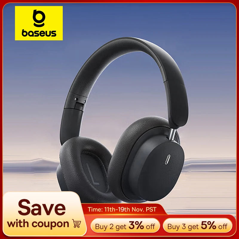Baseus Wireless Headphones Bluetooth 5.3 HIFI Level Earphone 40mm Driver Foldable Over Ear Headsets 70H Playtime Spatial Audio