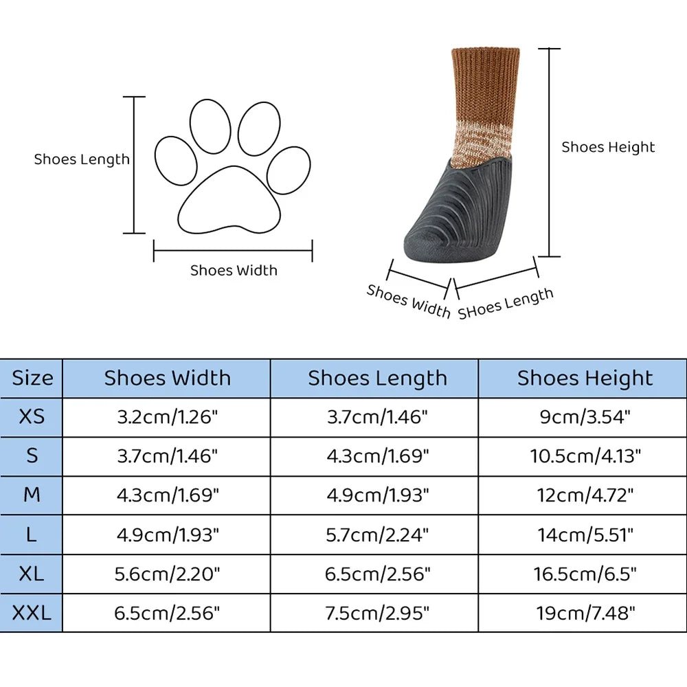 4PCS Dog Shoes Waterproof Fall Winter Pet Snow Boots Puppy Sock Shoes with Antislip Sole Soft Comfortable Dog Paw Protector
