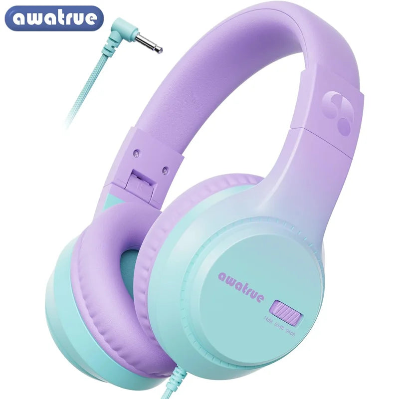 Awatrue Kids Headphones with Cord for School Stereo Sound 3.5mm Jack Wired Over-Ear Study Headphones for Boys Girls Gifts HK07