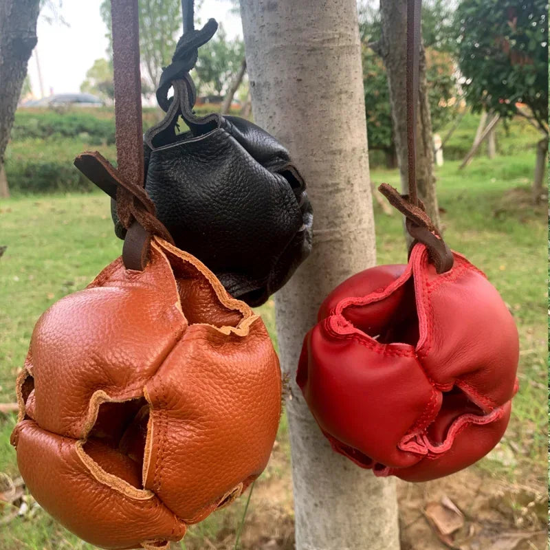 Leather Dog Training Ball Toy Dog Ball Tug Toy, with a Handle Dog Bite Toy, Soft Puppy Reward Toy for Fetch Catch Throw Pet Toys