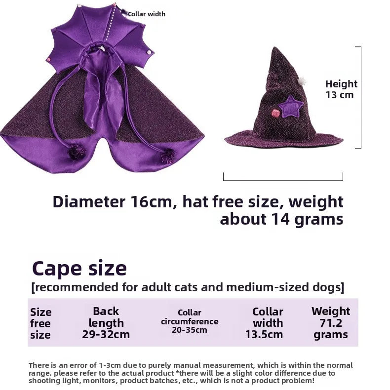 Funny Star Cat Witch Cloak Cloth Purple Halloween Pet Witch Cloth Soft Witch Hat Dog Cats Witch Costume Cosplay Halloween Party