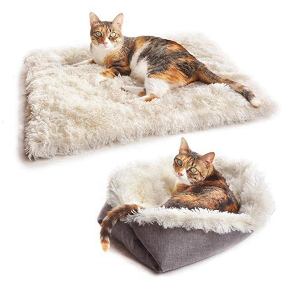 Cat Bed Small Dog Bed Self Warming Winter Warm Pet Nest Cushion Plush Bed Dual-Use Bed Cat Dog Mat Blanket Warmer Sleeping Pad